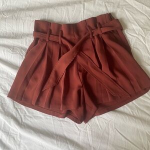 Express Women's Pleated Belted Shorts - Rust